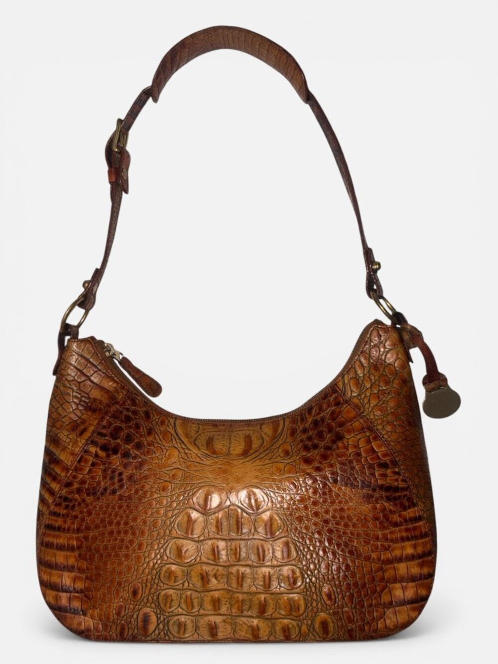 VTG Brahmin Shoulder Bag Pecan Melbourne Crocodile Embossed Leather Hobo 90s - Picture 3 of 11